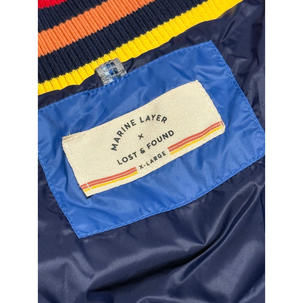 Marine Layer x Lost & Found Puffer Jacket Mens XL Rainbow Stripe Down Blue 14785 - Picture 3 of 5